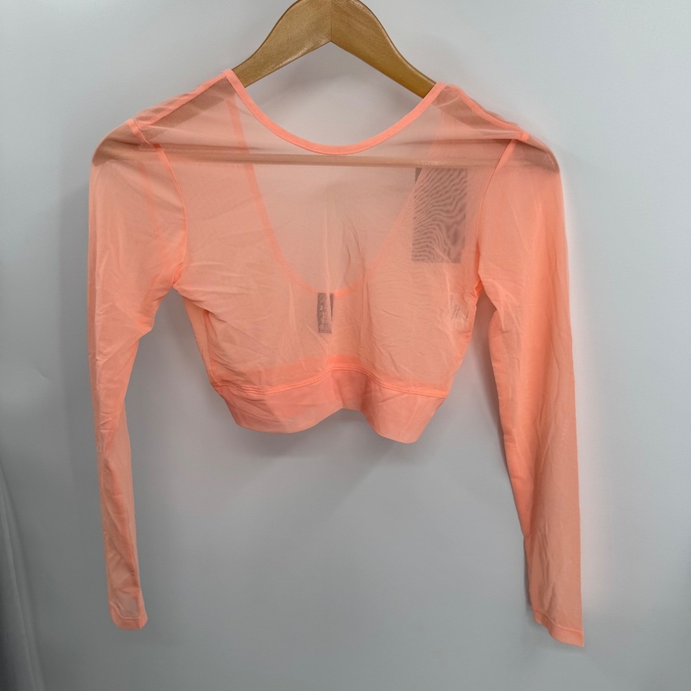 Under Armour Womens Crop Top XS Peach Sheer Mesh Project Rock Long Sleeve Sporty